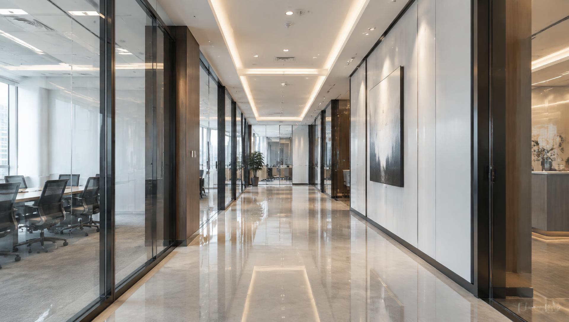 Clean commercial office hallway